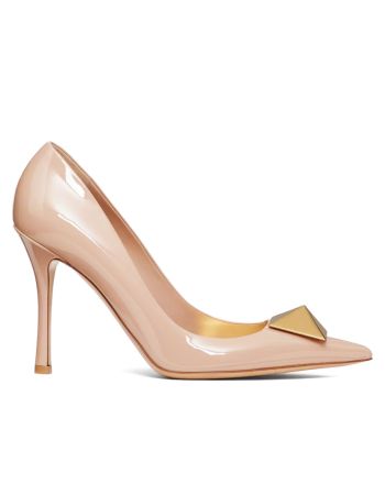 Valentino Women's One Stud Patent Leather Pump 100MM Cream